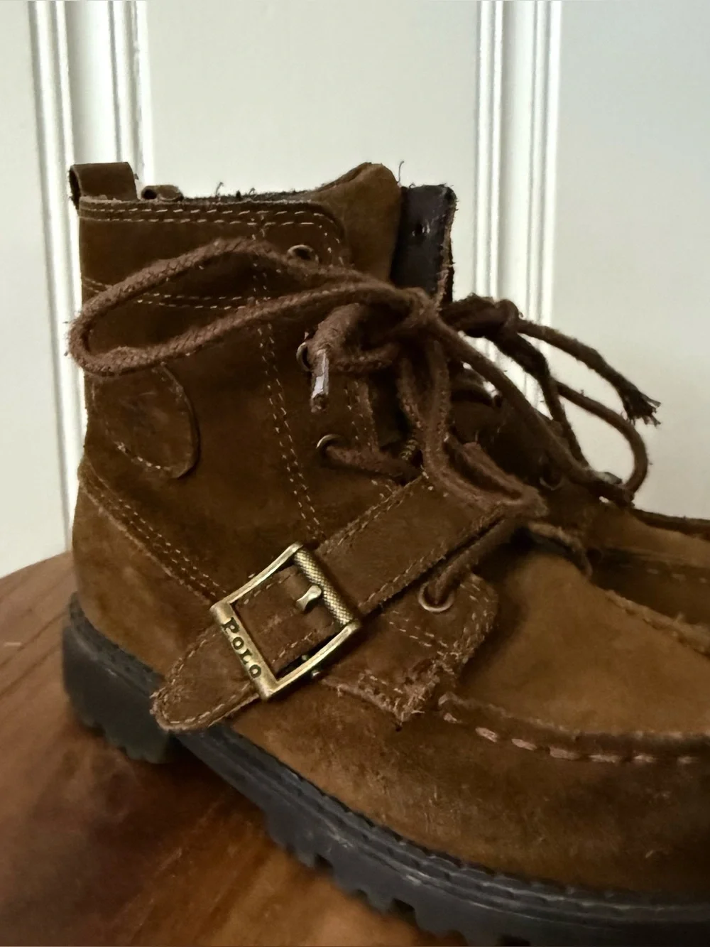 Ralph Lauren Kids Brown Suede Leather Lace-Up Ranger Boots